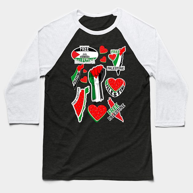 Palestine Symbols Pattern Baseball T-Shirt by BluedarkArt